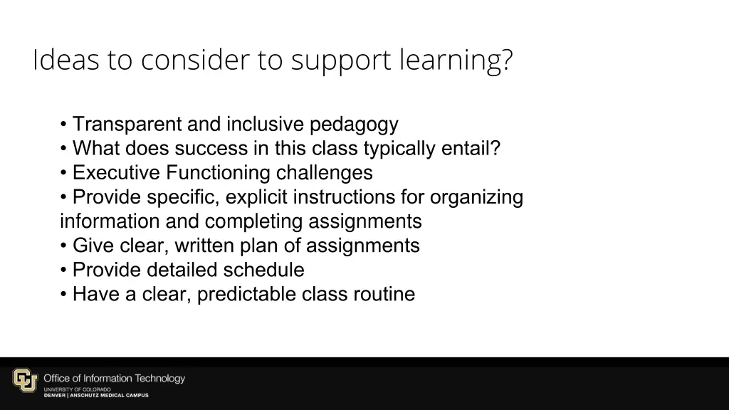ideas to consider to support learning