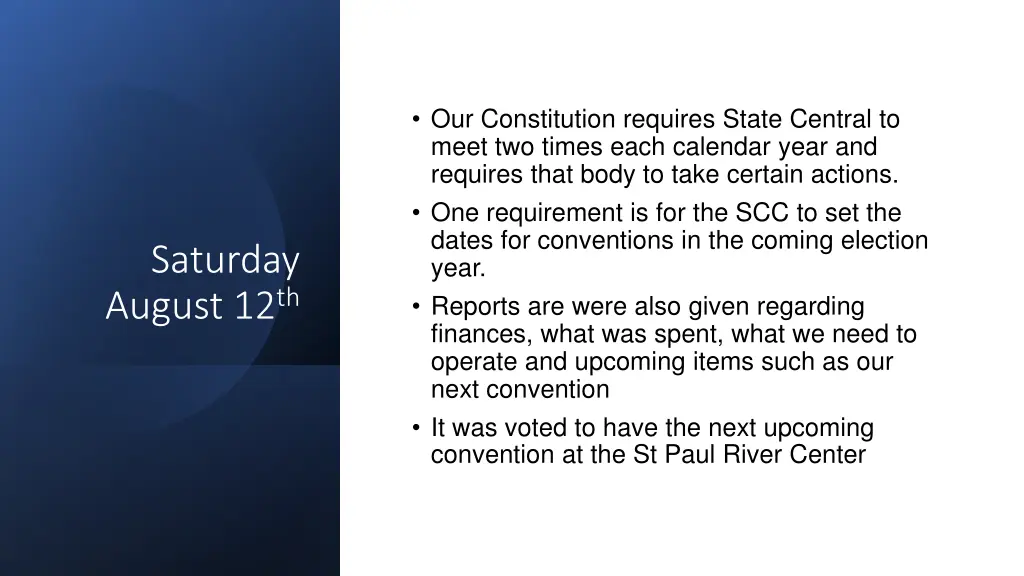 our constitution requires state central to meet