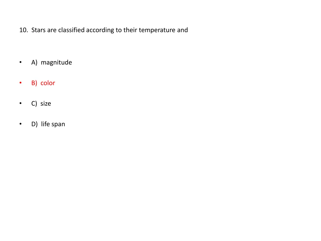 10 stars are classified according to their