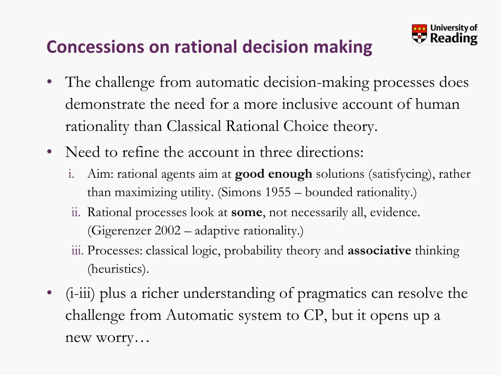 concessions on rational decision making