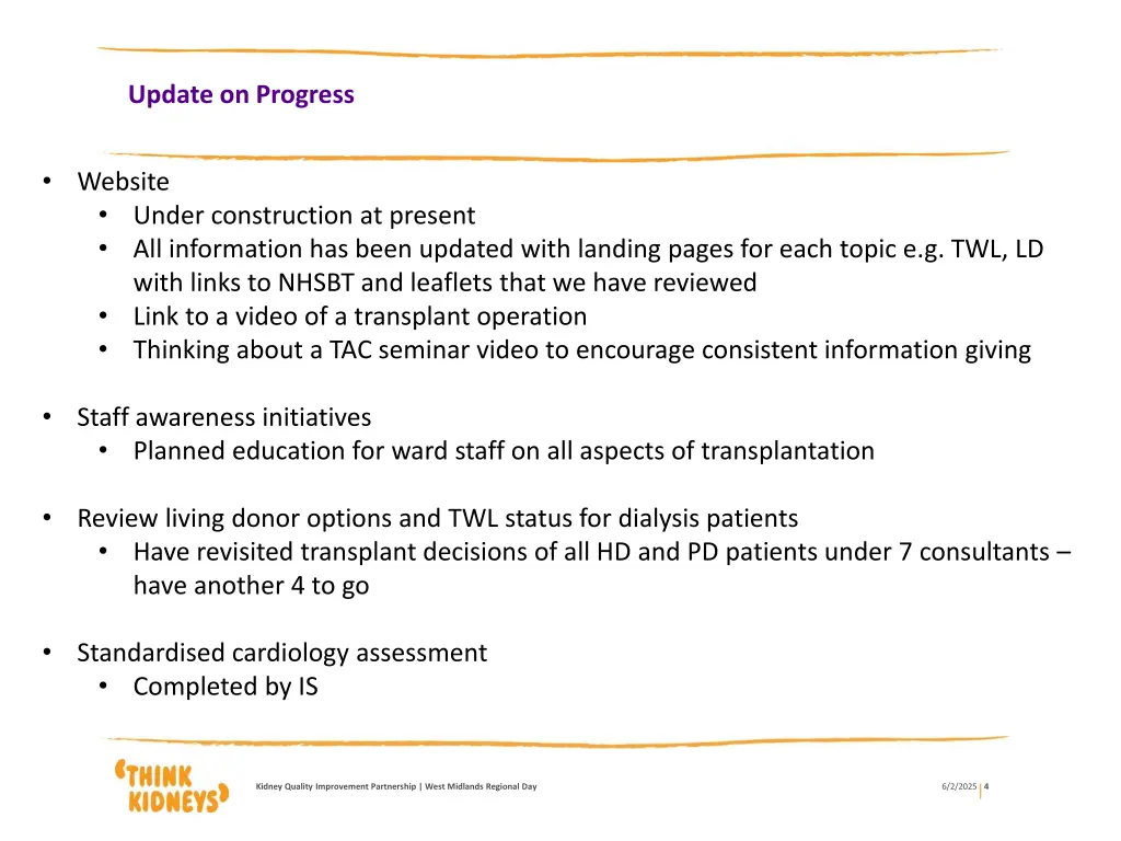 update on progress 1