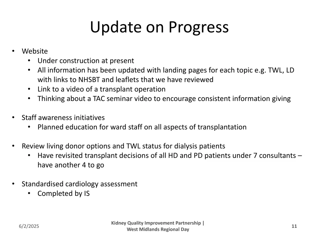 update on progress 6
