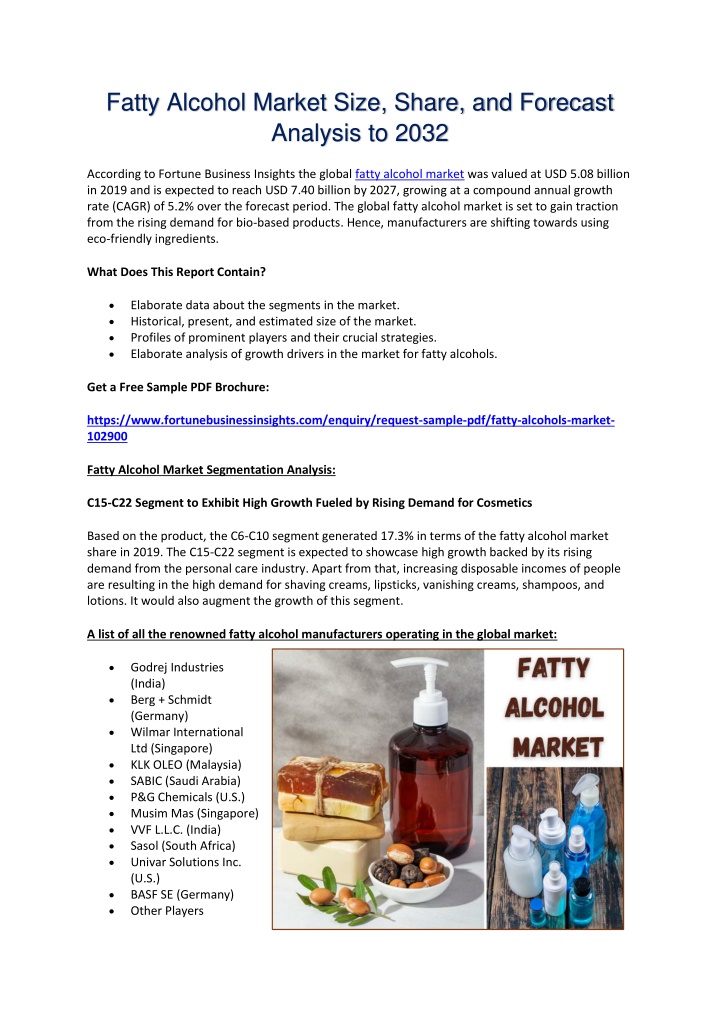 fatty alcohol market size share and forecast