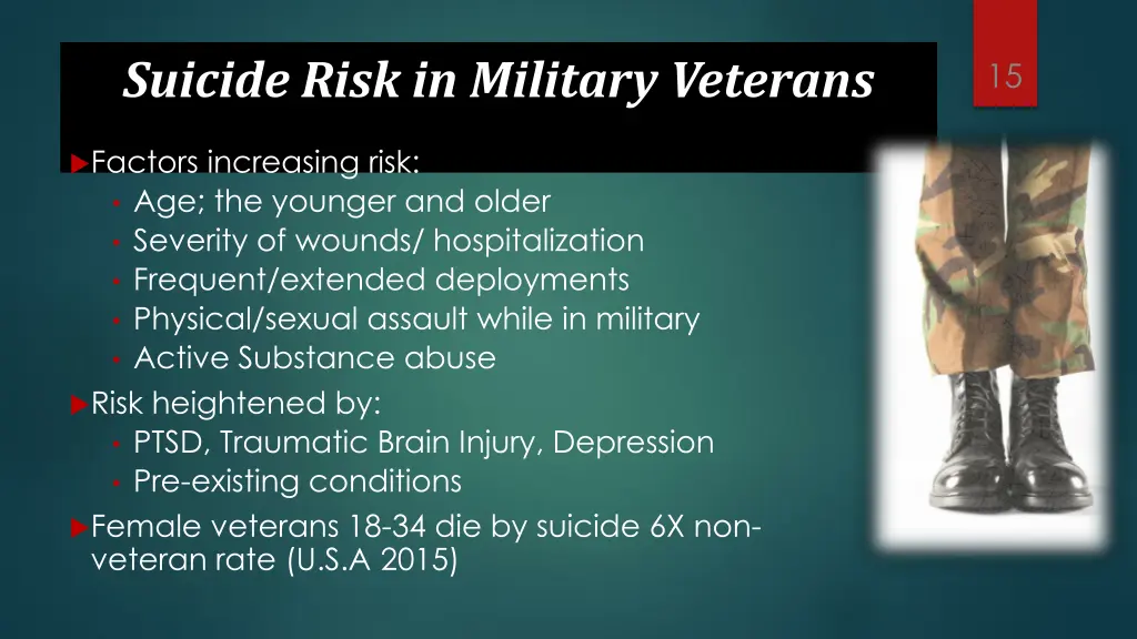 suicide risk in military veterans