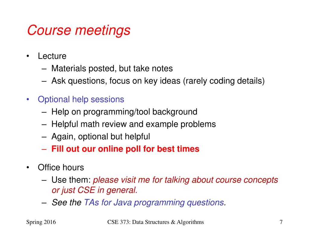 course meetings