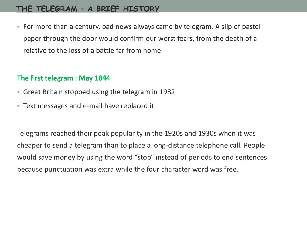 the telegram a brief history