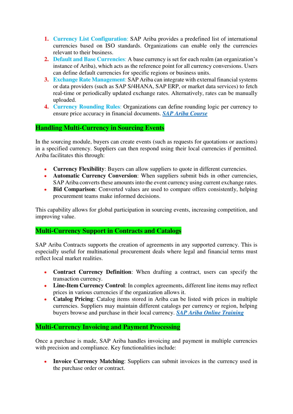 1 currency list configuration sap ariba provides