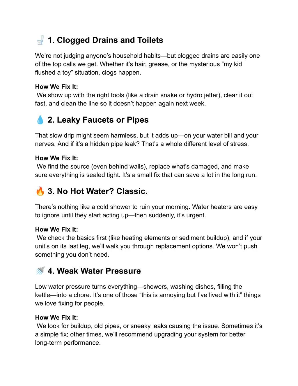 1 clogged drains and toilets
