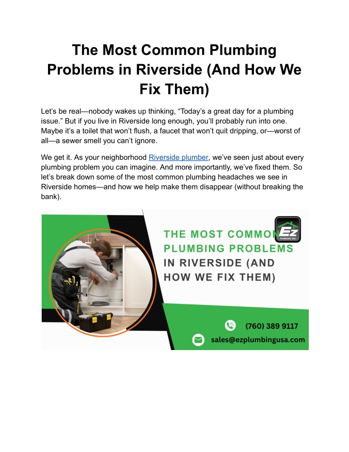 the most common plumbing problems in riverside