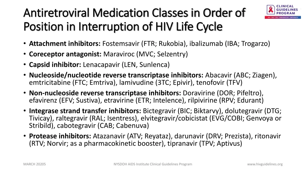 antiretroviral medication classes in order