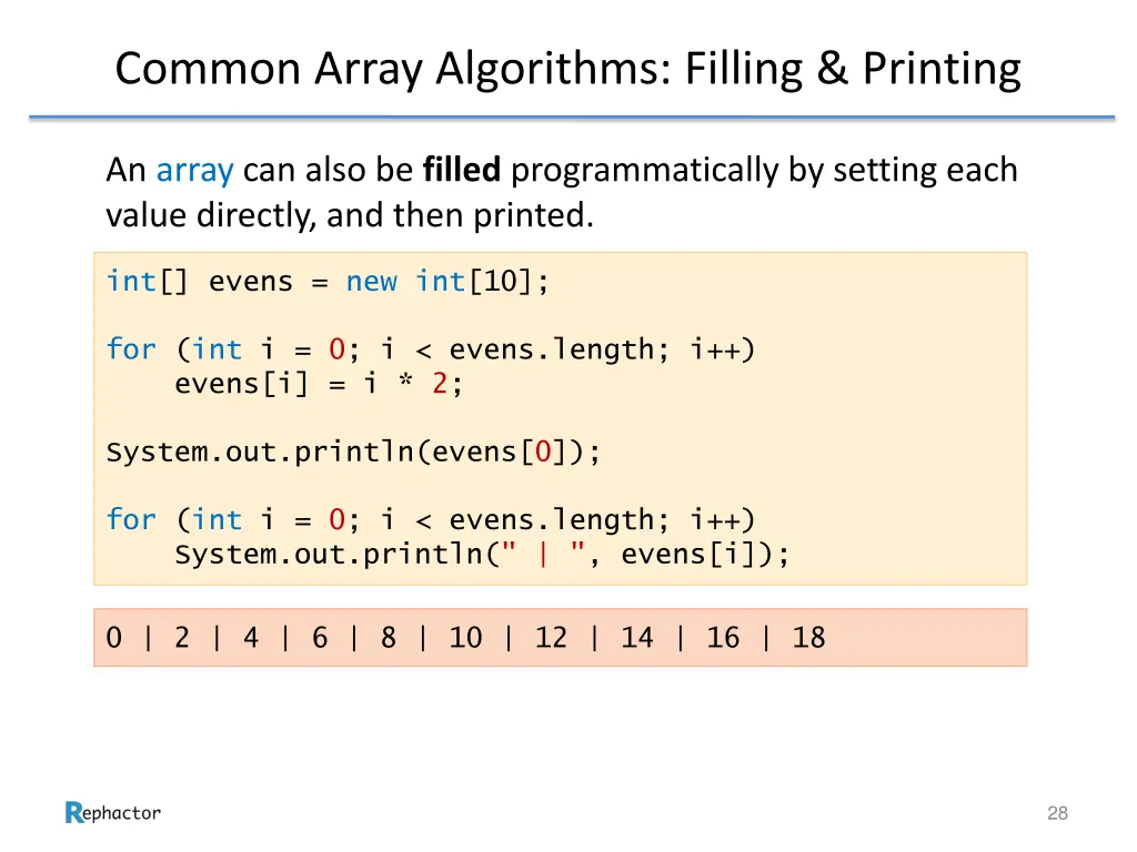 common array algorithms filling printing 1