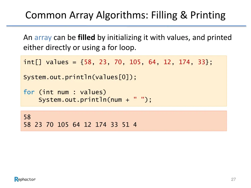 common array algorithms filling printing