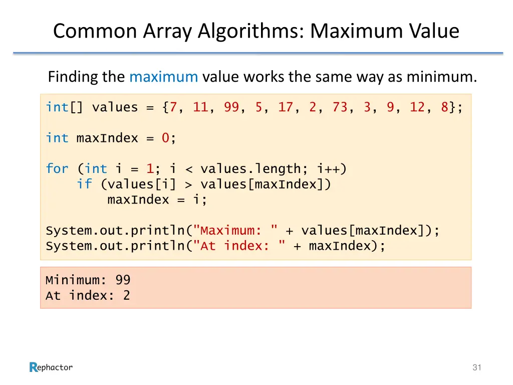 common array algorithms maximum value
