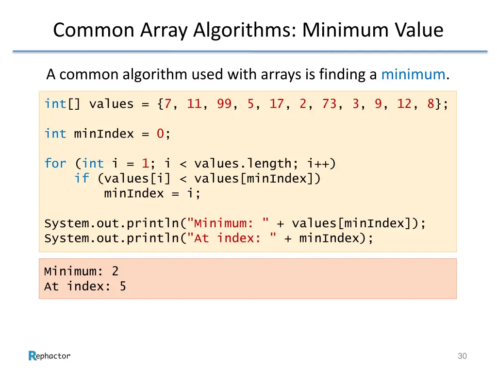 common array algorithms minimum value