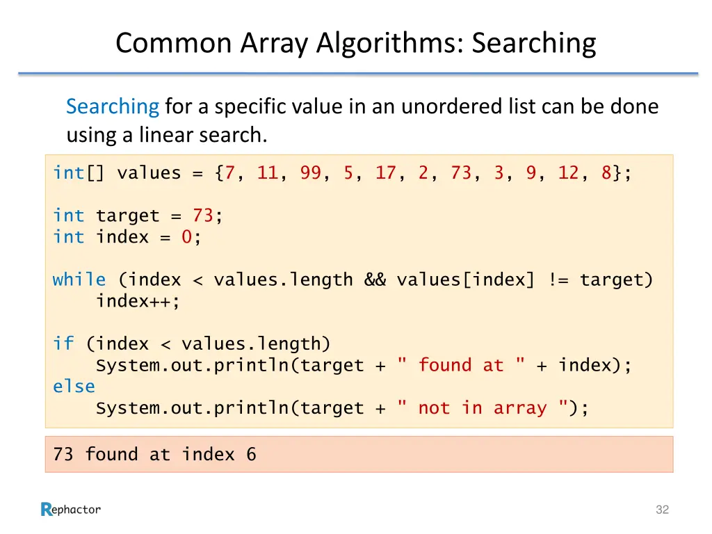 common array algorithms searching