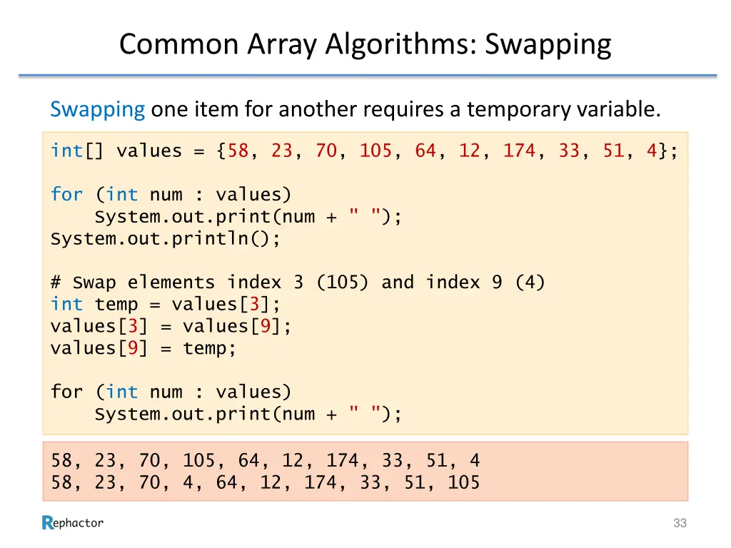 common array algorithms swapping