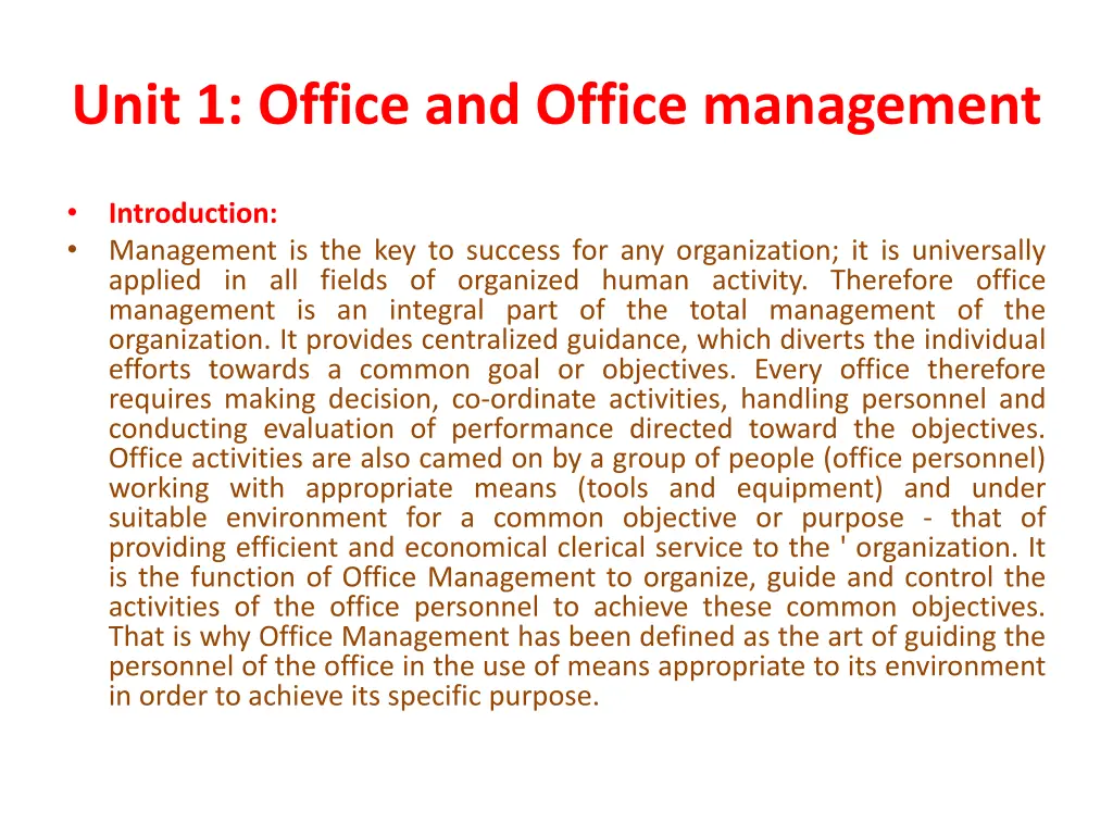 unit 1 office and office management