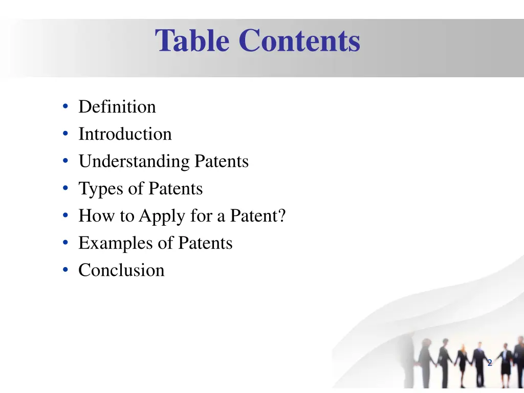 table contents