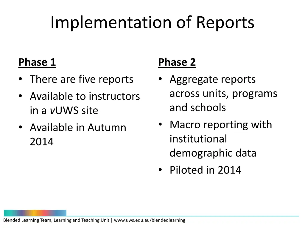 implementation of reports