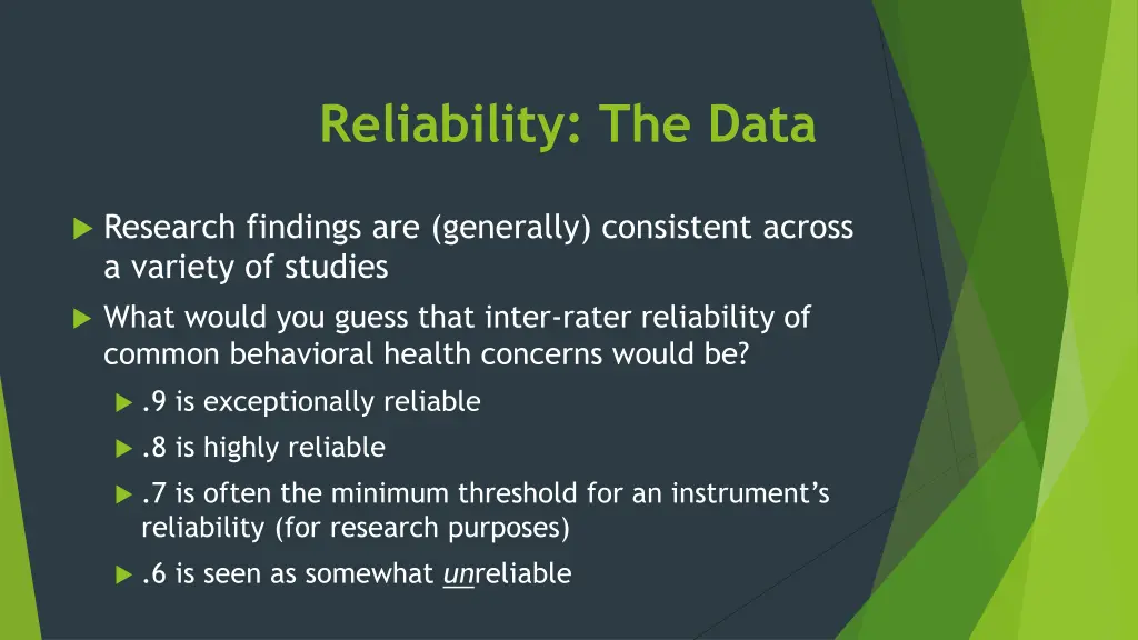 reliability the data