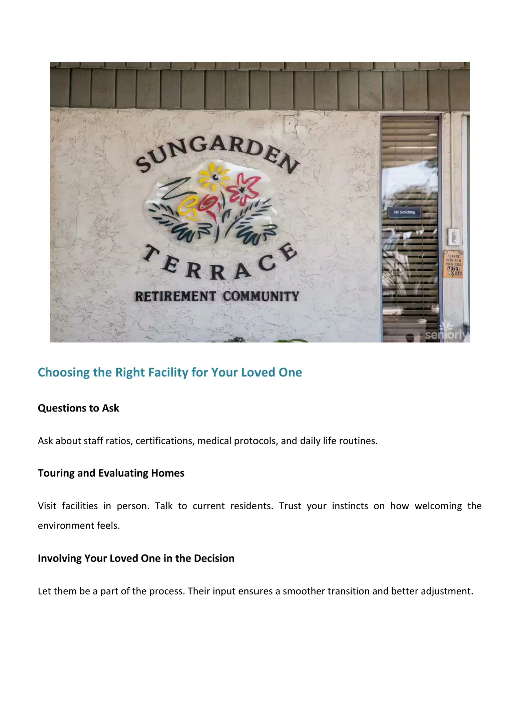 choosing the right facility for your loved one