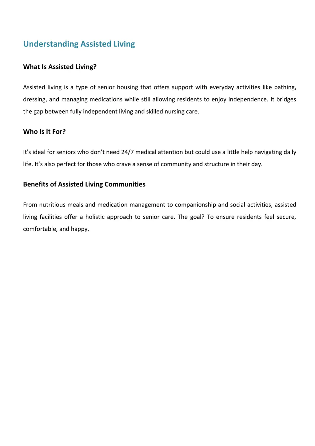 understanding assisted living