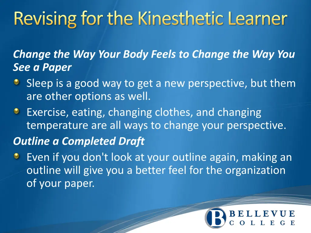 revising for the kinesthetic learner