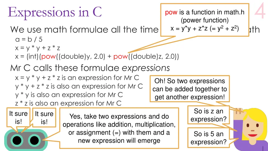 expressions in c we use math formulae