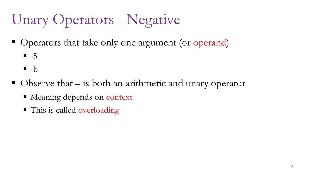 unary operators negative