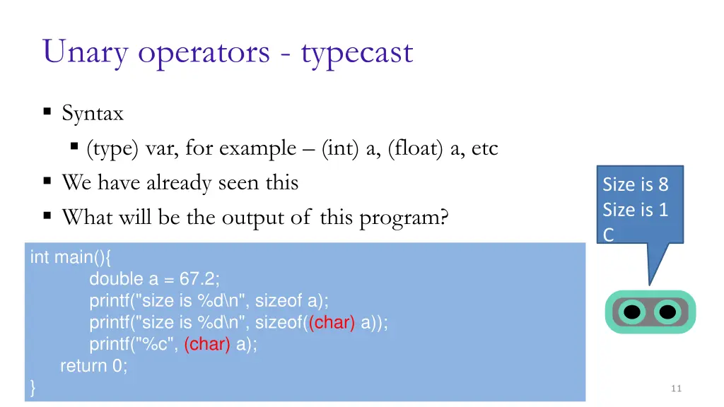 unary operators typecast