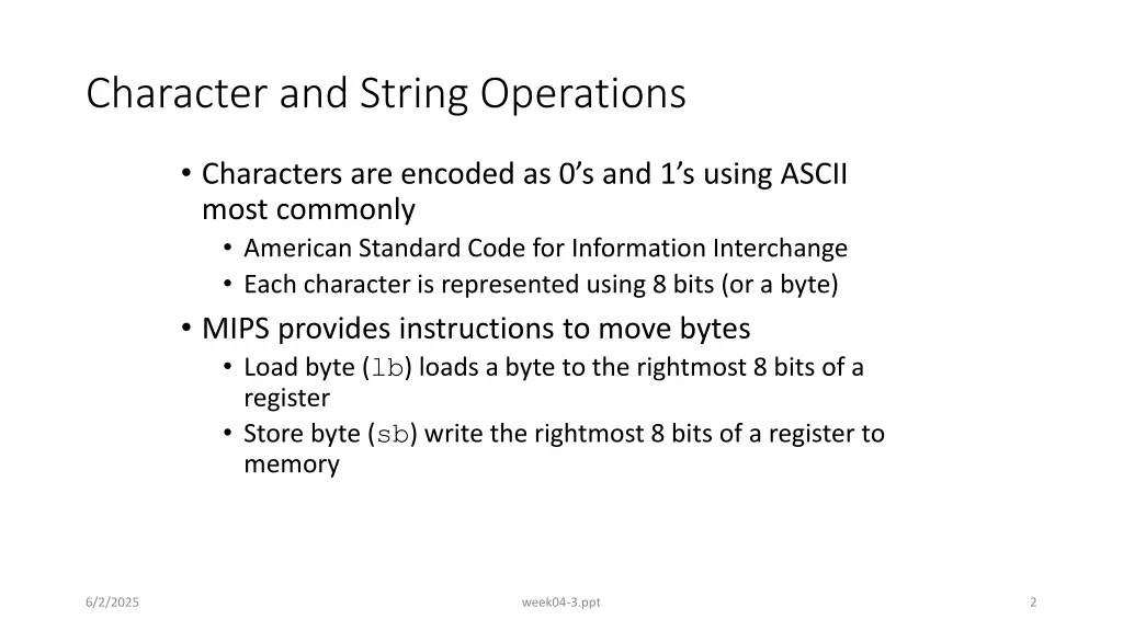 character and string operations