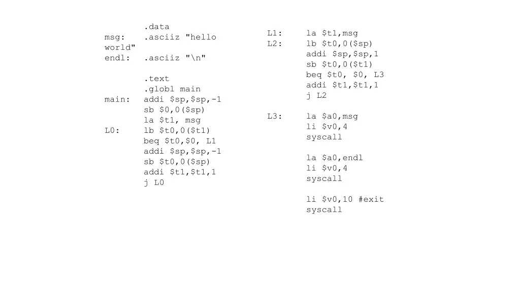 data asciiz hello