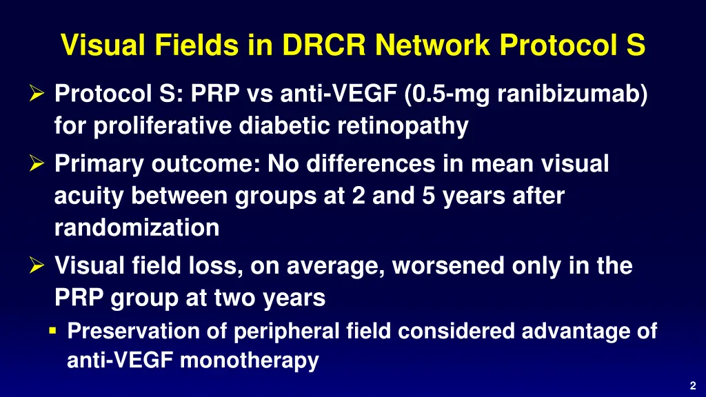 visual fields in drcr network protocol s