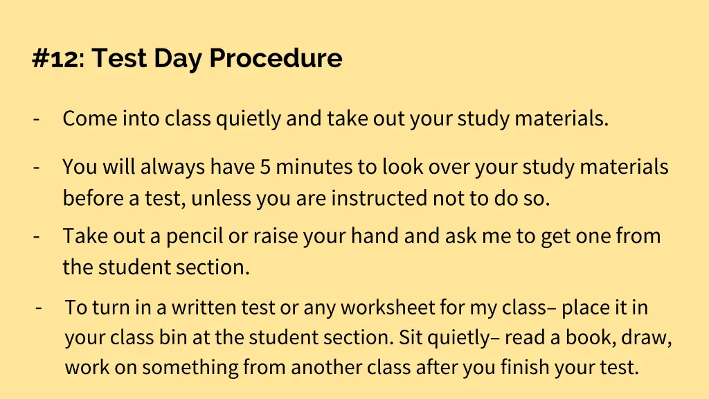 12 test day procedure
