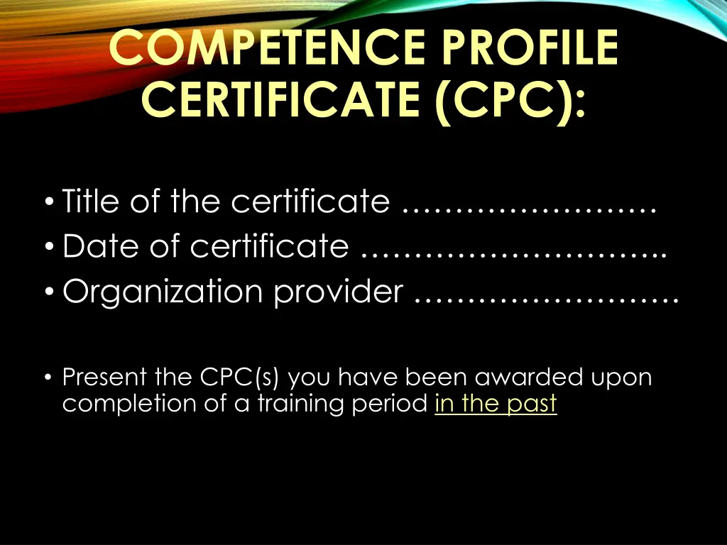 competence profile certificate cpc