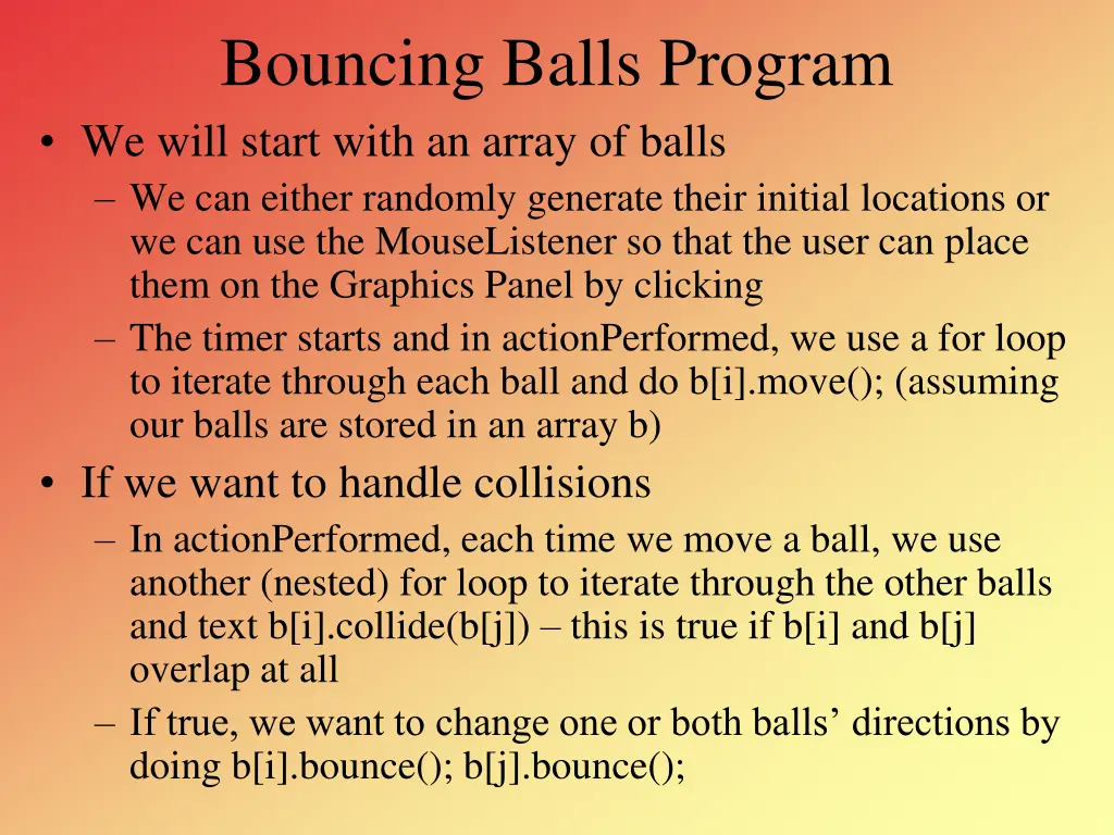 bouncing balls program we will start with