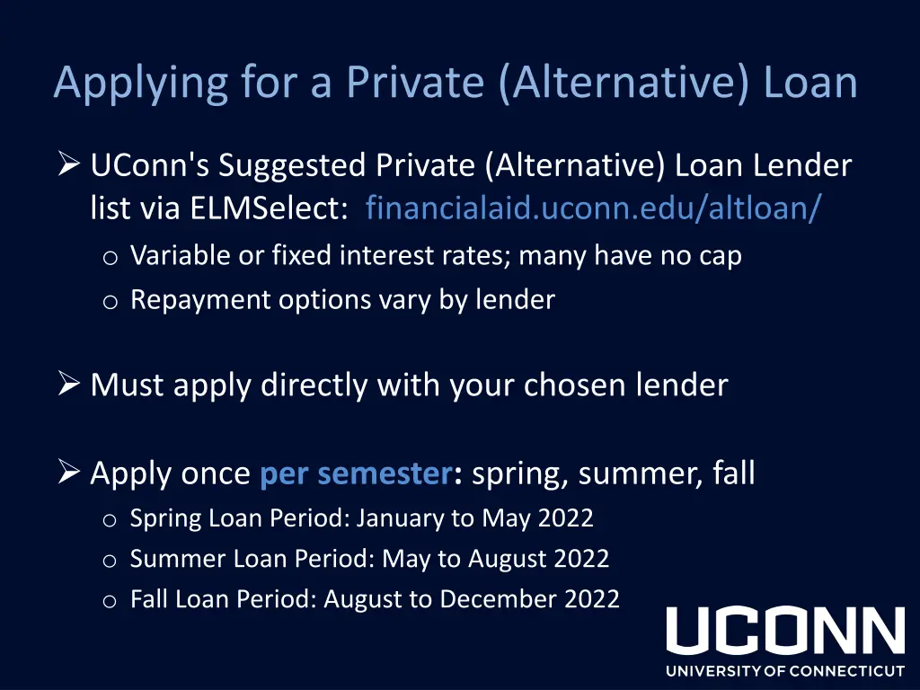 applying for a private alternative loan