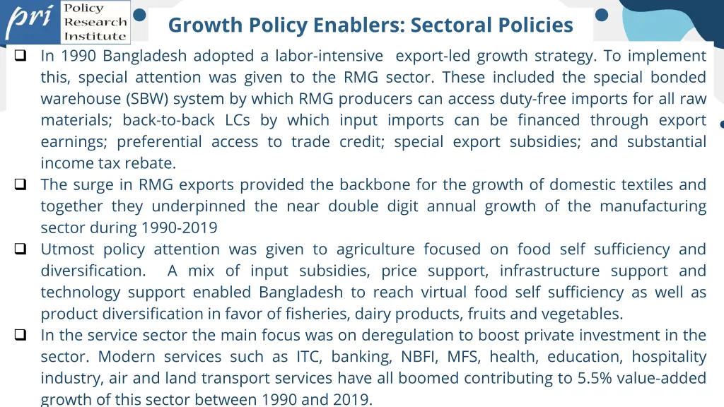 growth policy enablers sectoral policies in 1990