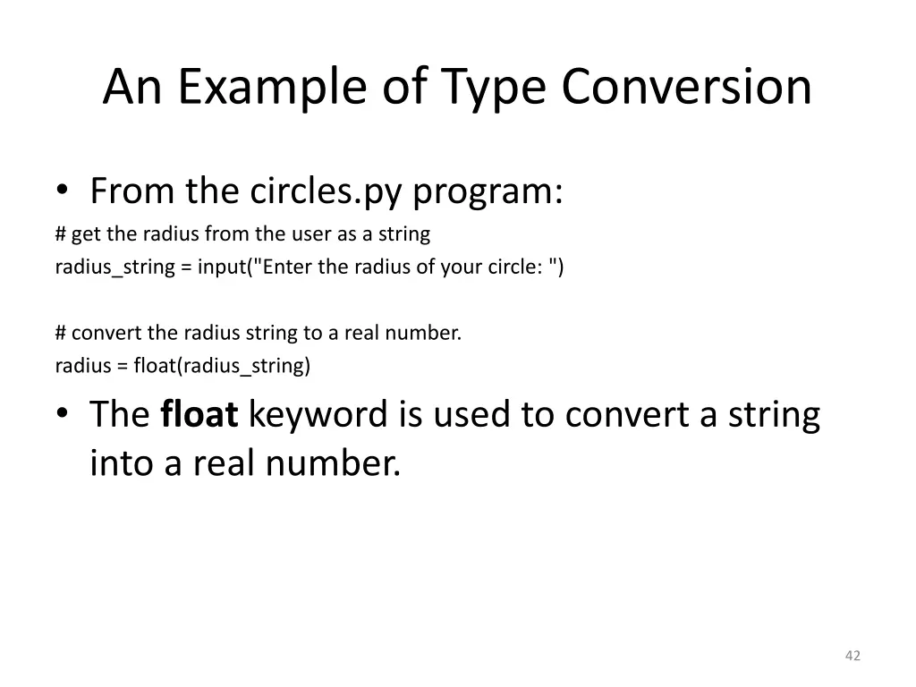 an example of type conversion