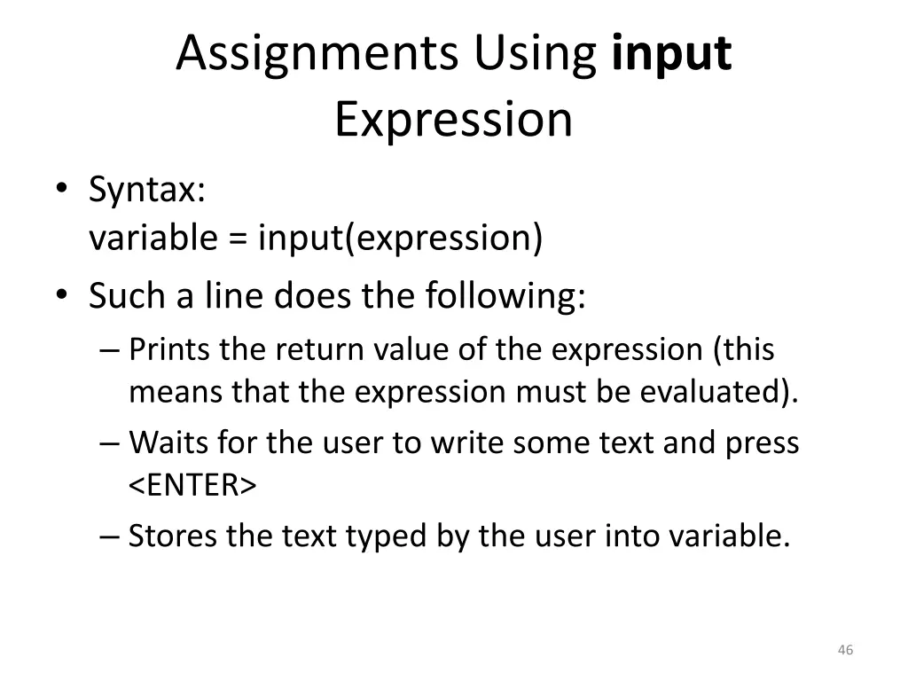 assignments using input expression syntax