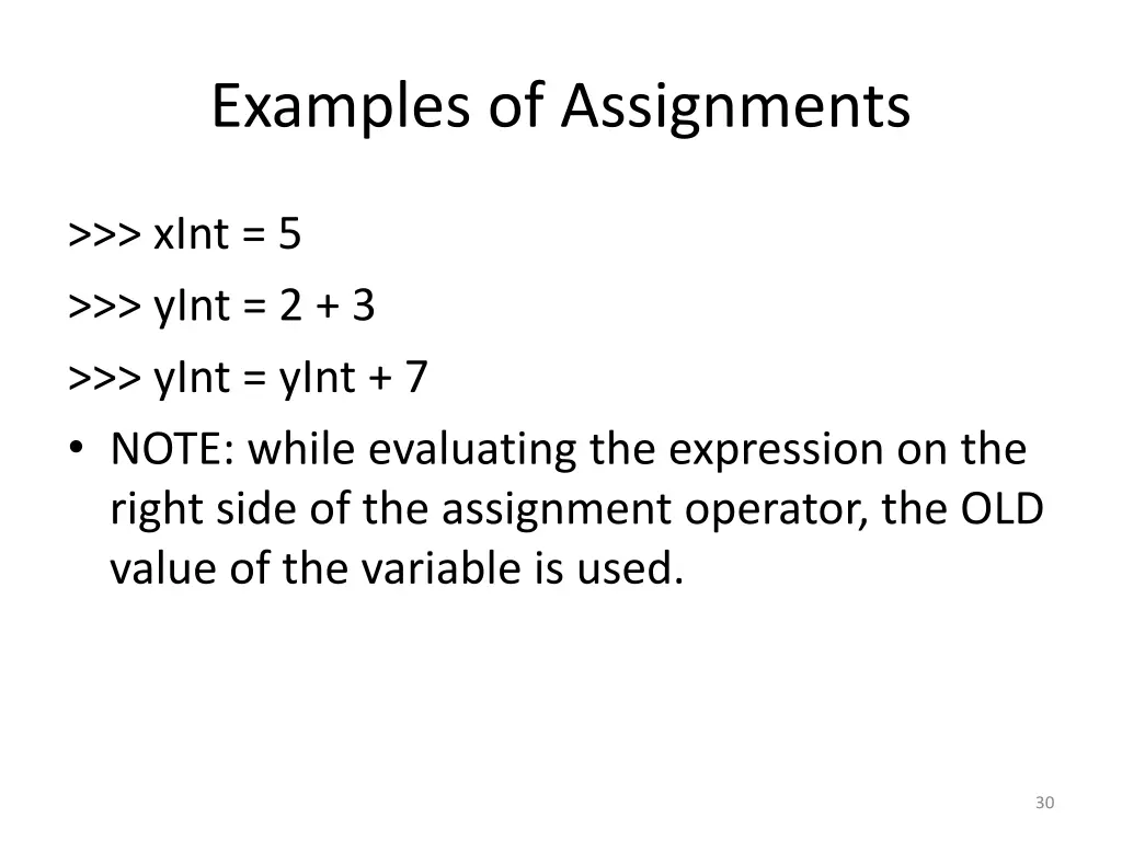 examples of assignments