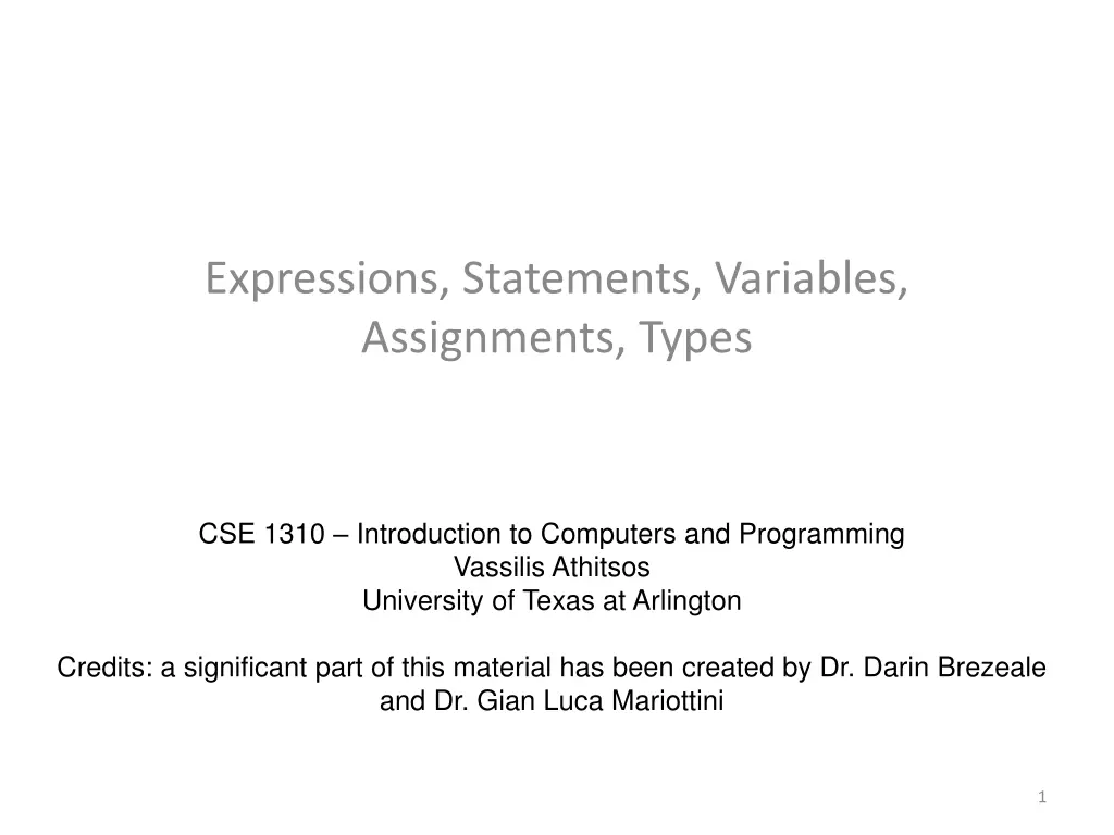 expressions statements variables assignments types