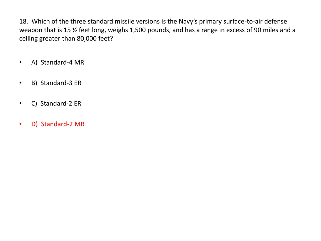 18 which of the three standard missile versions