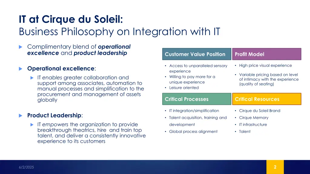 it at cirque du soleil business philosophy