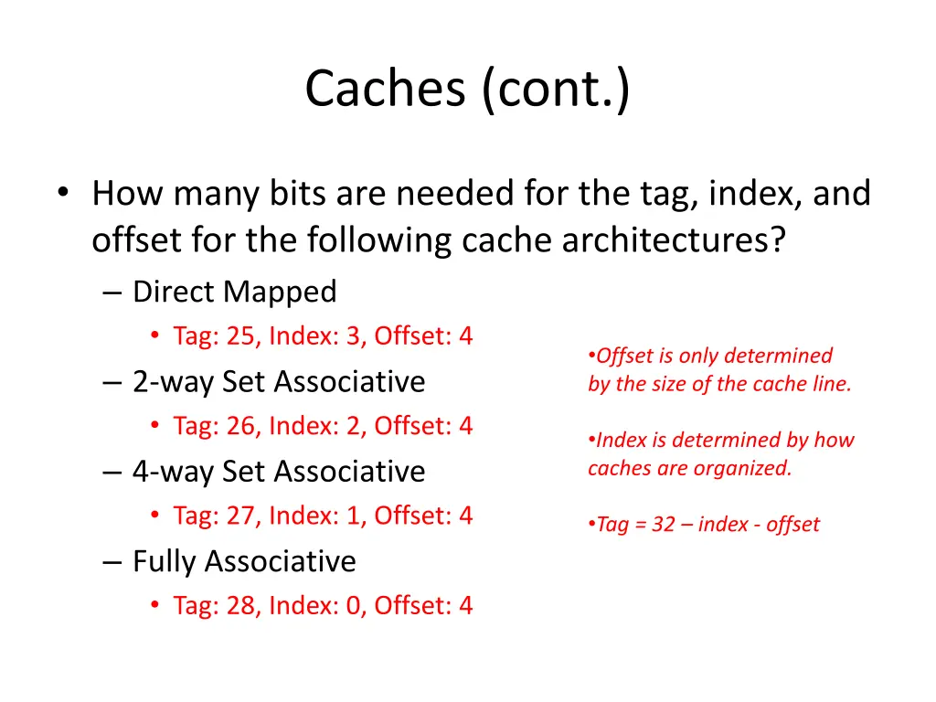caches cont
