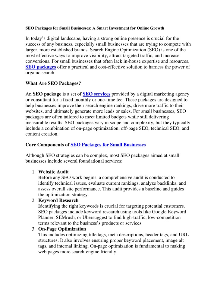seo packages for small businesses a smart
