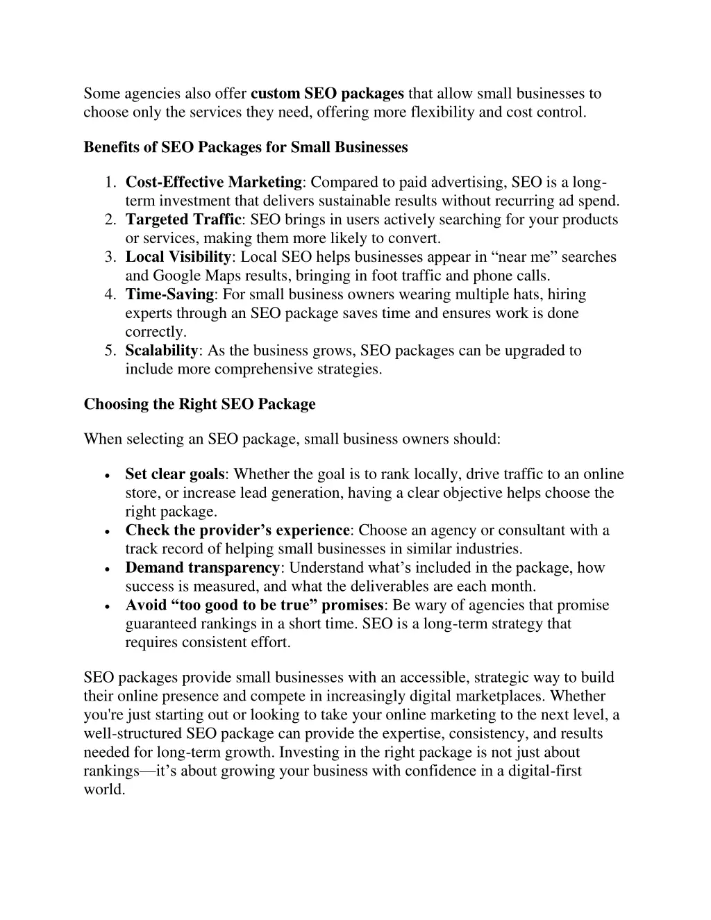 some agencies also offer custom seo packages that
