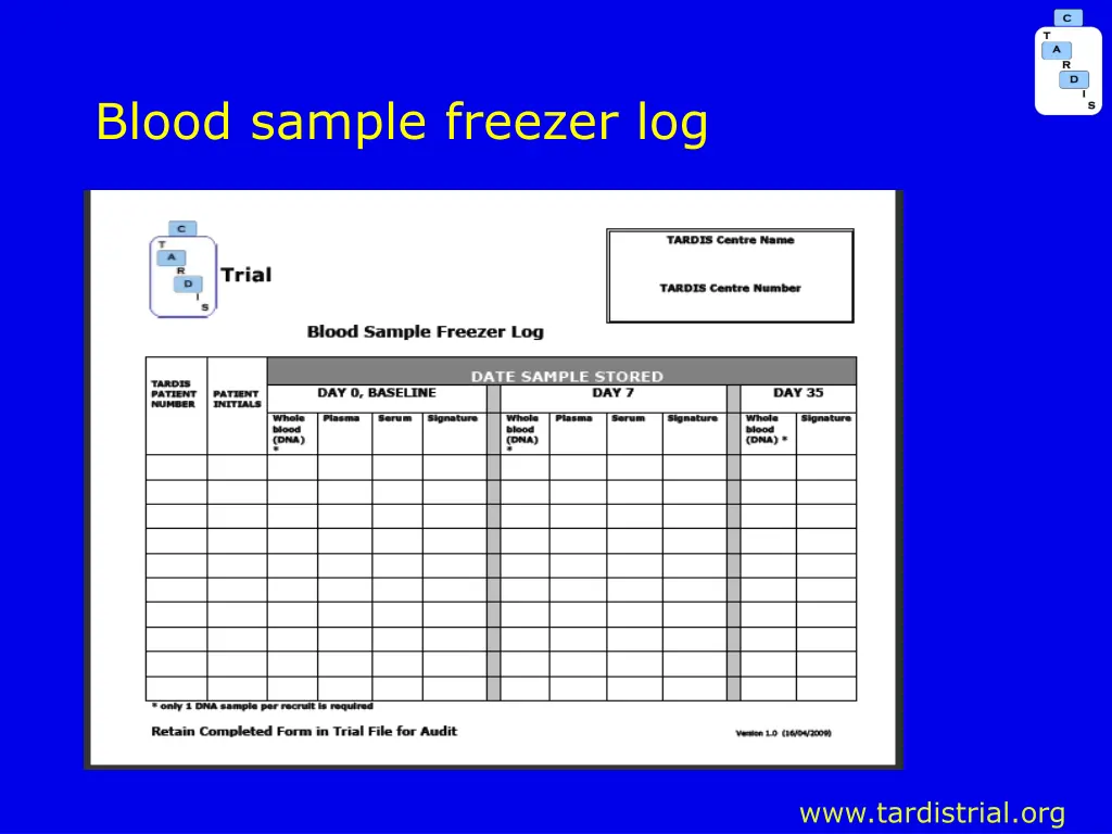 blood sample freezer log