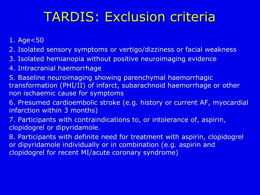 tardis exclusion criteria