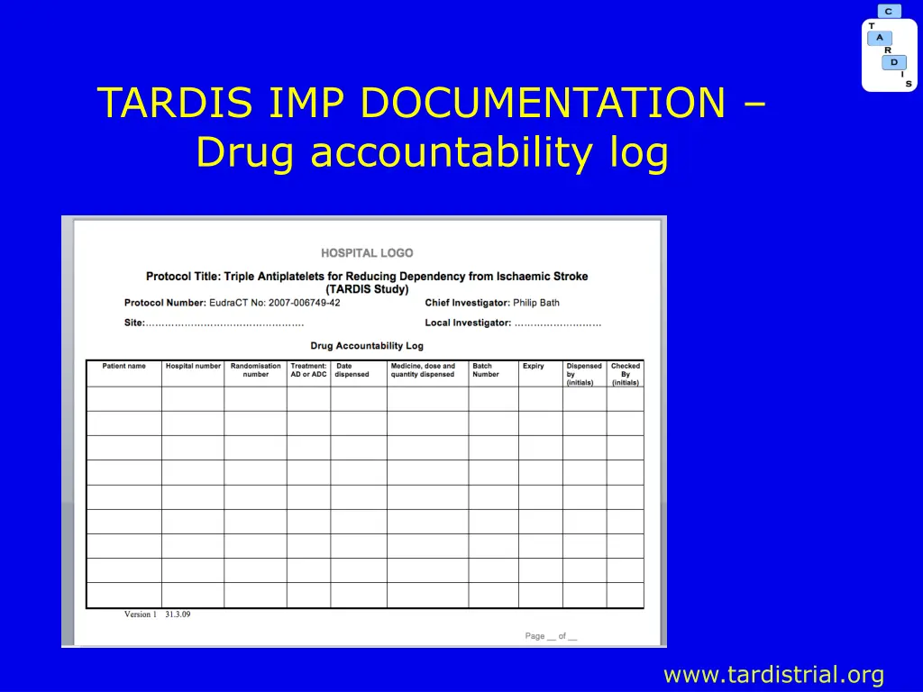 tardis imp documentation drug accountability log